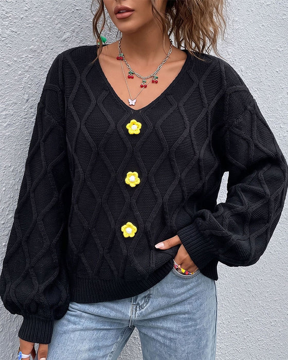 Pullover Laternenärmel Argyle Mode Gestrickt