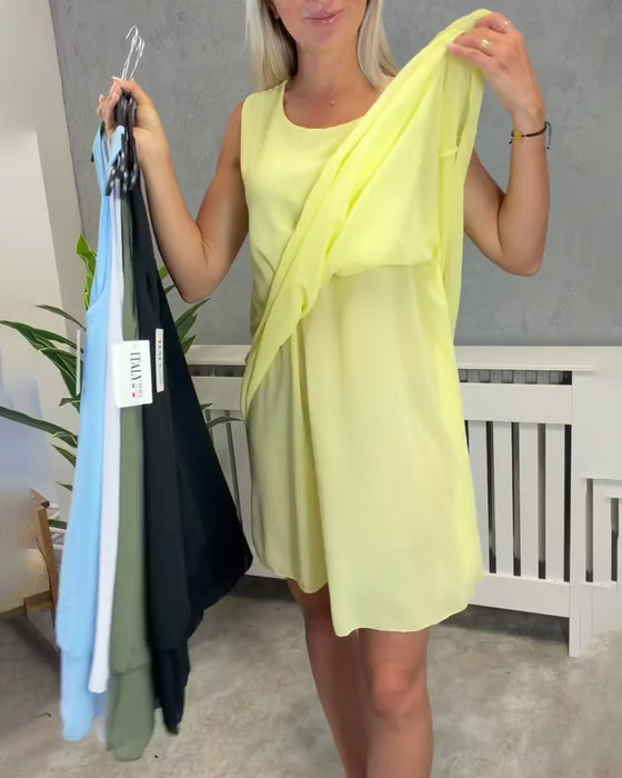 Kleid Ärmellos Einfarbig Lässig