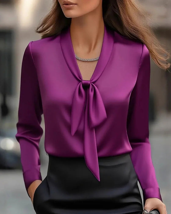 Bluse Schleifenkragen Satin langärmlig