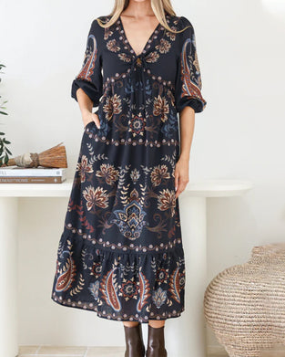 Kleid V-Ausschnitt Blasenärmel
