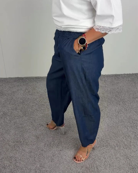 Hose Stilvoll Tasche Denim Lang
