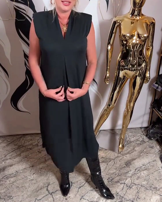 Modisches ärmelloses Kleid mit V-Ausschnitt