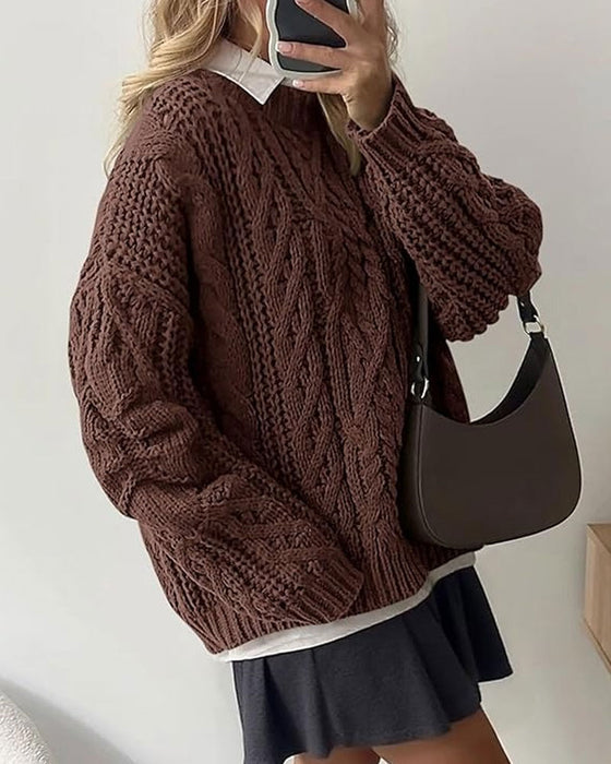 Pullover Locker Zopfgestrickt Rundhals