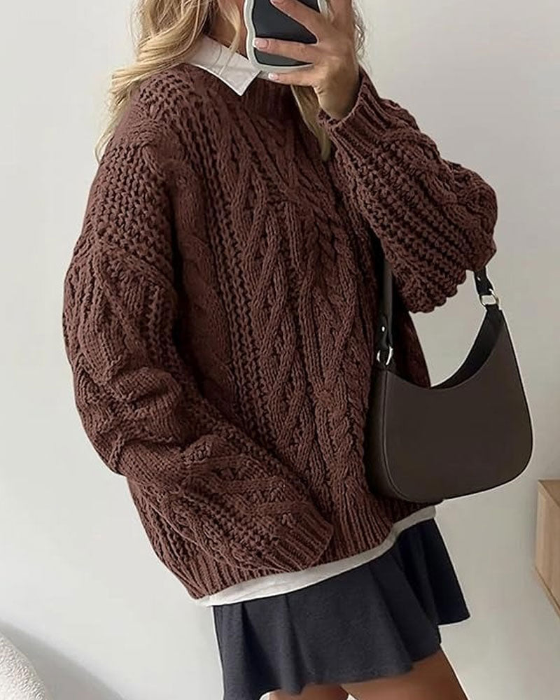 Pullover Locker Zopfgestrickt Rundhals