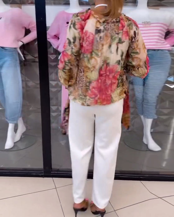 Bluse mit V-Ausschnitt und Blumenmuster