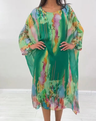 Kleid Rundhals Fledermausärmel Fleckig