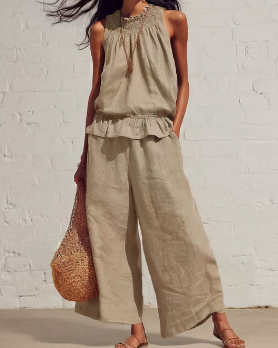 Set Ärmellos Rüsche Weite Hose