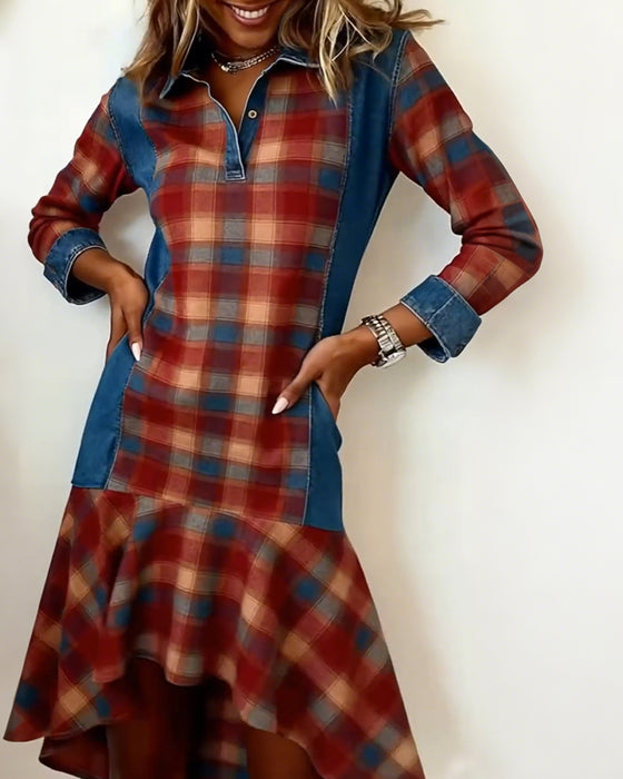 Kleid kariert Revers Mode