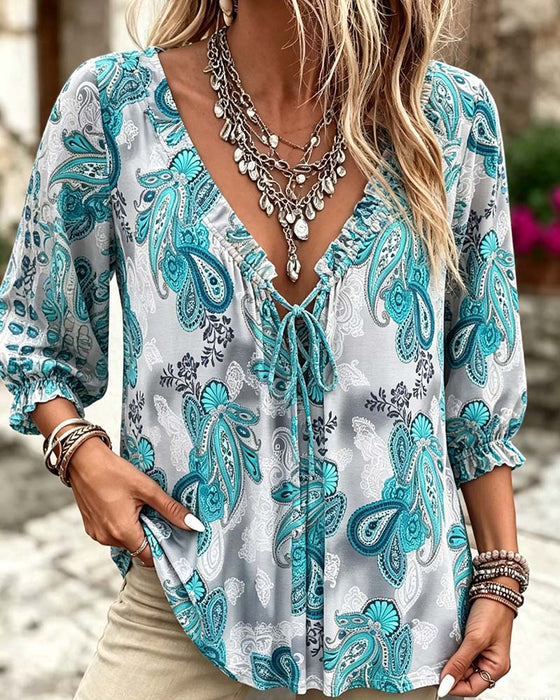 Blusen Paisley V-Ausschnitt Binden
