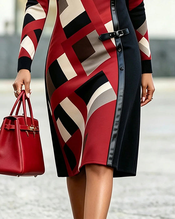 Kleid Geometrisch Farbblock Patchwork