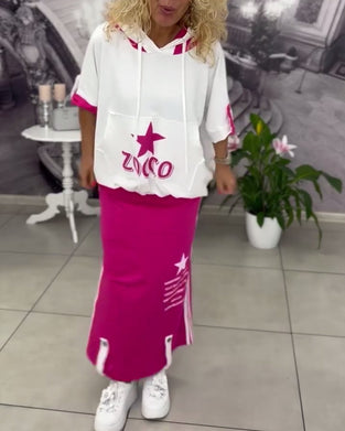 Set mit Kapuze Kordelzug bedruckter Rock