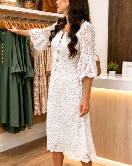 Kleid Spitze Ausgestellter Ärmel A-Linie
