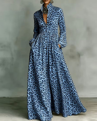 Hemdkleid Leopard Revers Lang