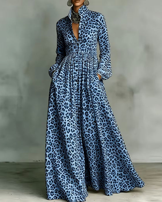 Hemdkleid Leopard Revers Lang