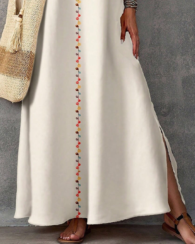Kleid Ethno-Stil Print Ärmellos Schlitz Lang