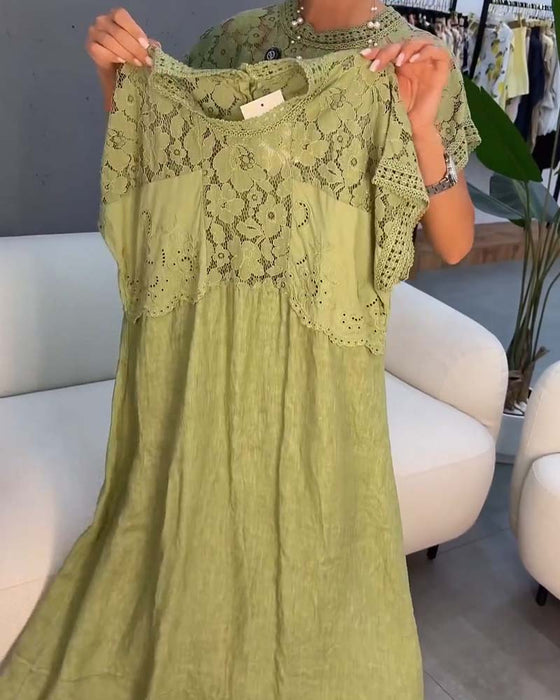 Kleid Elegant Spitzenbesatz Patchwork Maxi