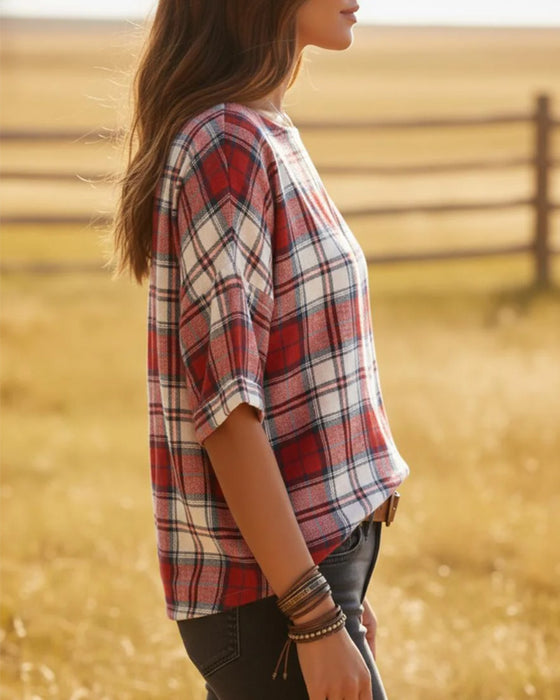 Blusen Rundhals Tartan