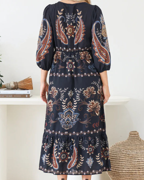Kleid V-Ausschnitt Blasenärmel