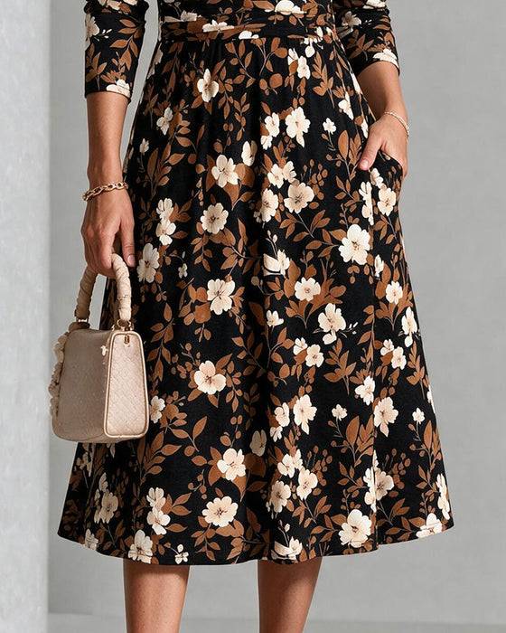 Kleid V-Ausschnitt Druck A-Linie