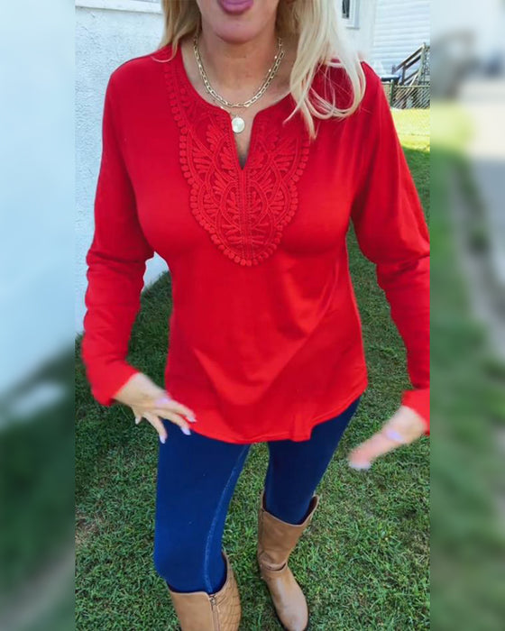 Casual T-Shirt Mit Spitze-Paneled Design