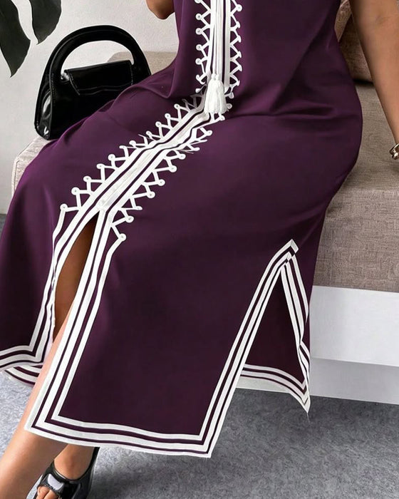 Kleid Weißes Band Ärmellos Schlitz Maxi
