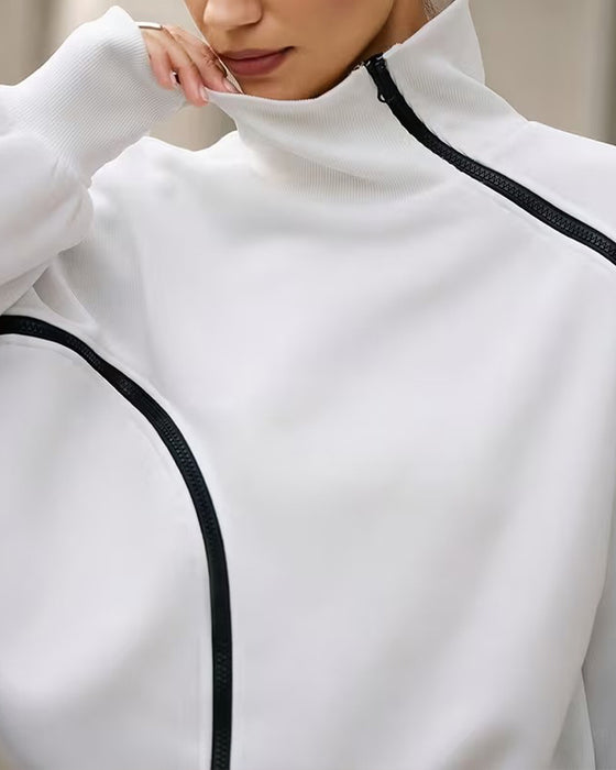 Sweatshirt Mock Neck Reißverschluss Drop Schulter Locker