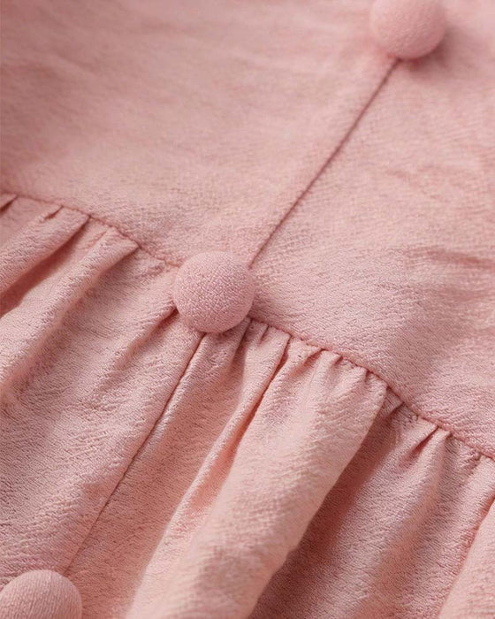 Bluse V-Ausschnitt Rüsche Perle Knopf