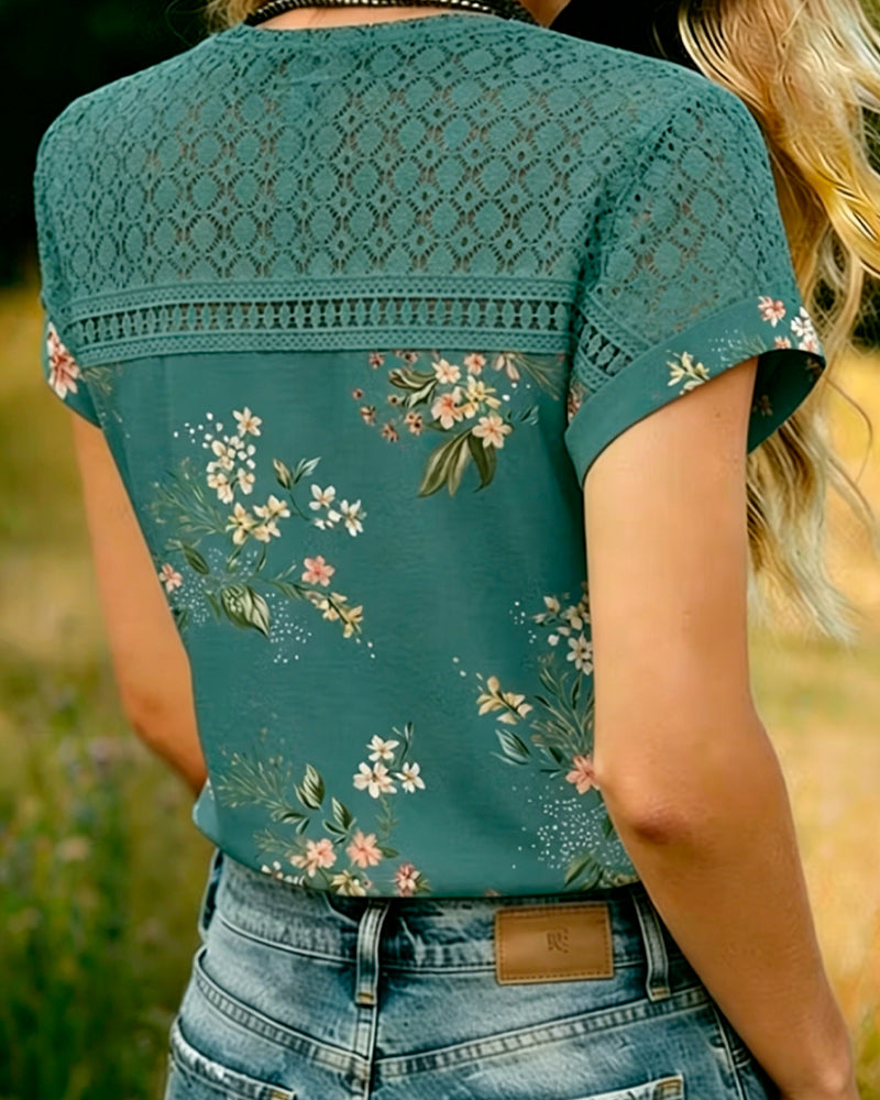 T-Shirt Cut-Out Patchwork Kurzarm