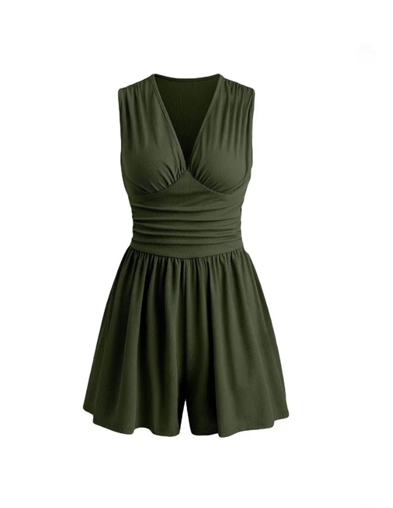 Jumpsuit Mit V-Ausschnitt, Plisseetaille Und Kordelzug