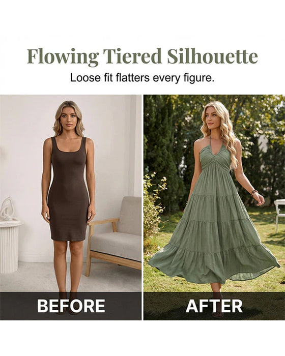 Kleid Neckholder Bandeau Mehrlagige Rüsche