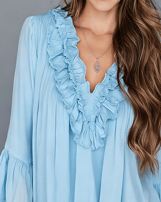 Bluse Elegant V-Ausschnitt Rüsche