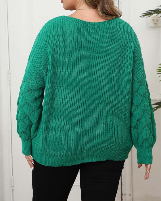 Pullover Puffärmel V-Ausschnitt Gestrickt