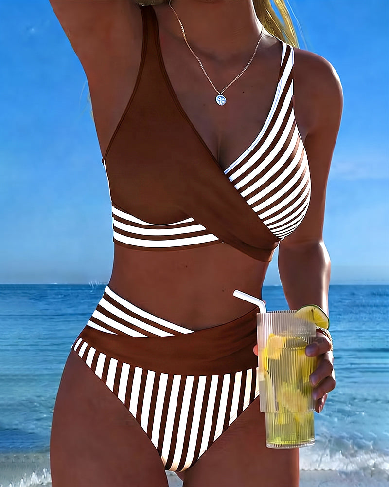 Bikini Gekreuzte Streifen Bedruckt