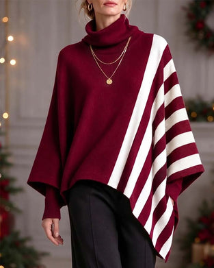 Pullover Unregelmäßig Turtleneck Gestreift