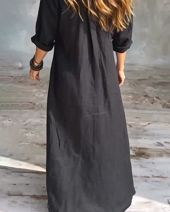 Kleid Hemdkragen Knopfleiste Seitenschlitz Unifarben