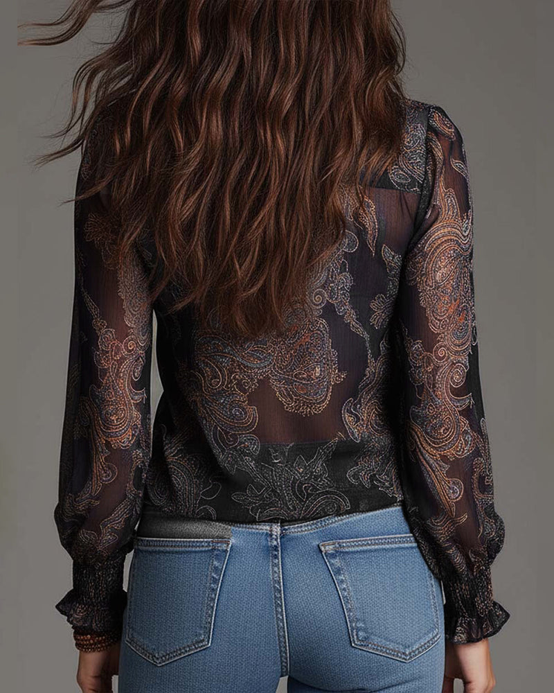 Bluse Halb-Reißverschluss Rüsche Retro