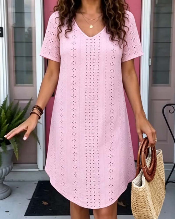 Kleid Hollow Out V-Ausschnitt Kurz