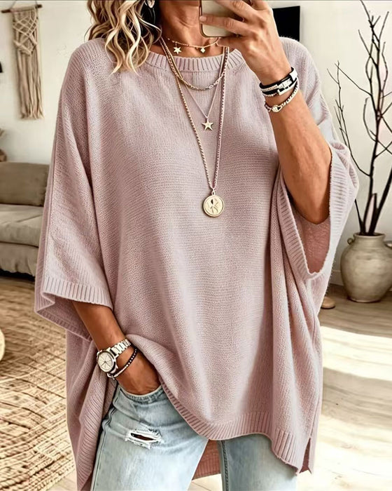 Pullover Locker Rundhals Einfarbig