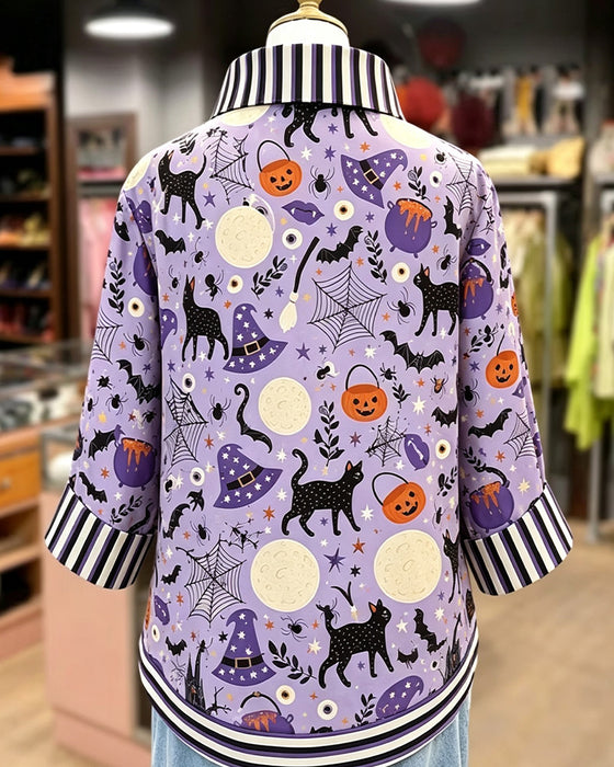 Bluse Revers Knopf Streifen Halloween