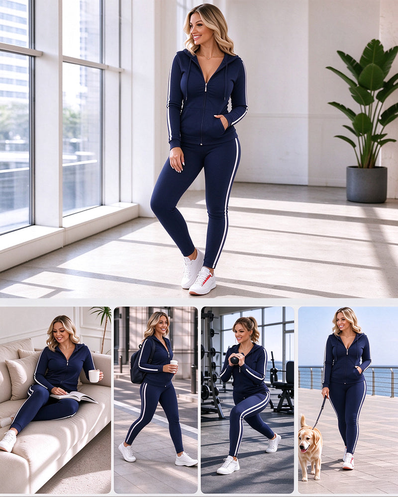 Set Seitlich Gestreift Kapuze Mantel Und Jogginghose