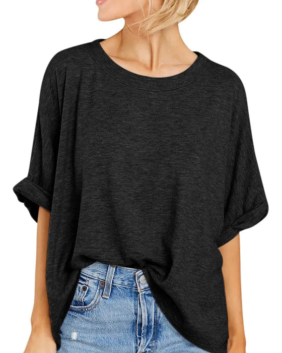 T-Shirt Drop Schulter Rollter Saum Kurzarm