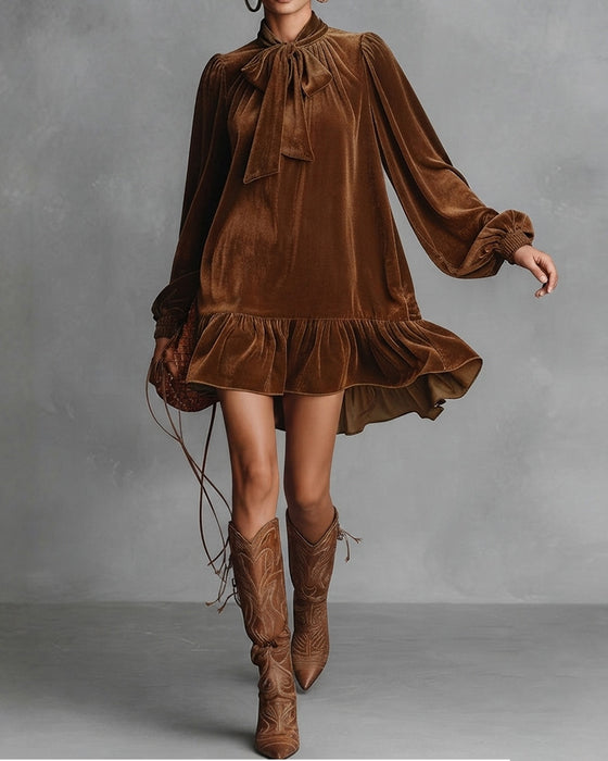 Kleid Bindung Puffärmel Rüsche