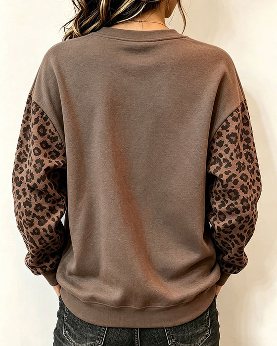 Sweatshirt Rundhals Leopardendruck