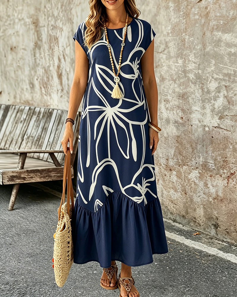 Kleid Rundhals Geometrisch Print A-Linie