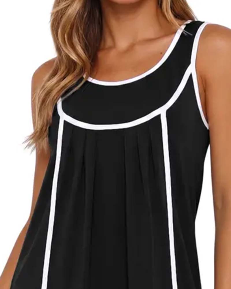 Kleid weiß eingefasst Colorblock ärmellos