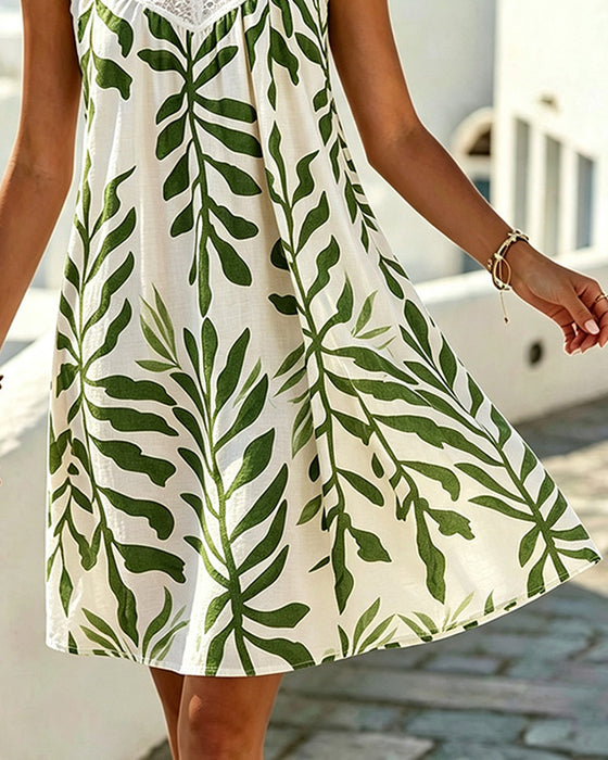 Kleid Ärmellos Spitze V-Ausschnitt Blumig