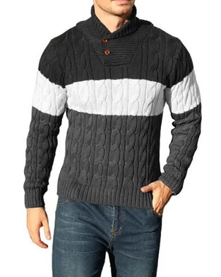 Pullover Hoher Hals Knopf Kontrast Herren