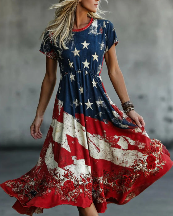 Kleid Flagge Rundhals Taille A-Linie