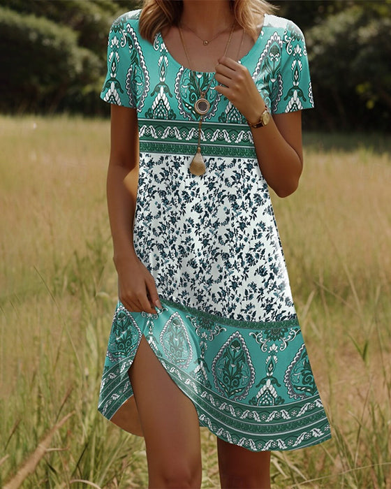 Kleid Kurzarm Kontrastdruck