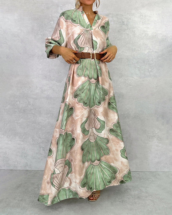 Kleid Mit Elegantem Stil Und Blattmuster